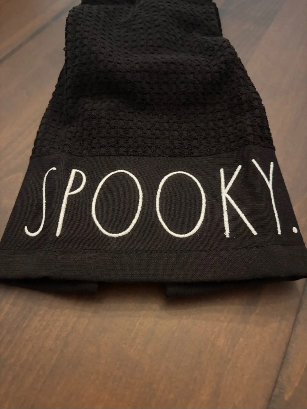 Rae Dunn Black BOO & SPOOKY Waffle Weave Kitchen Towel Set of 2